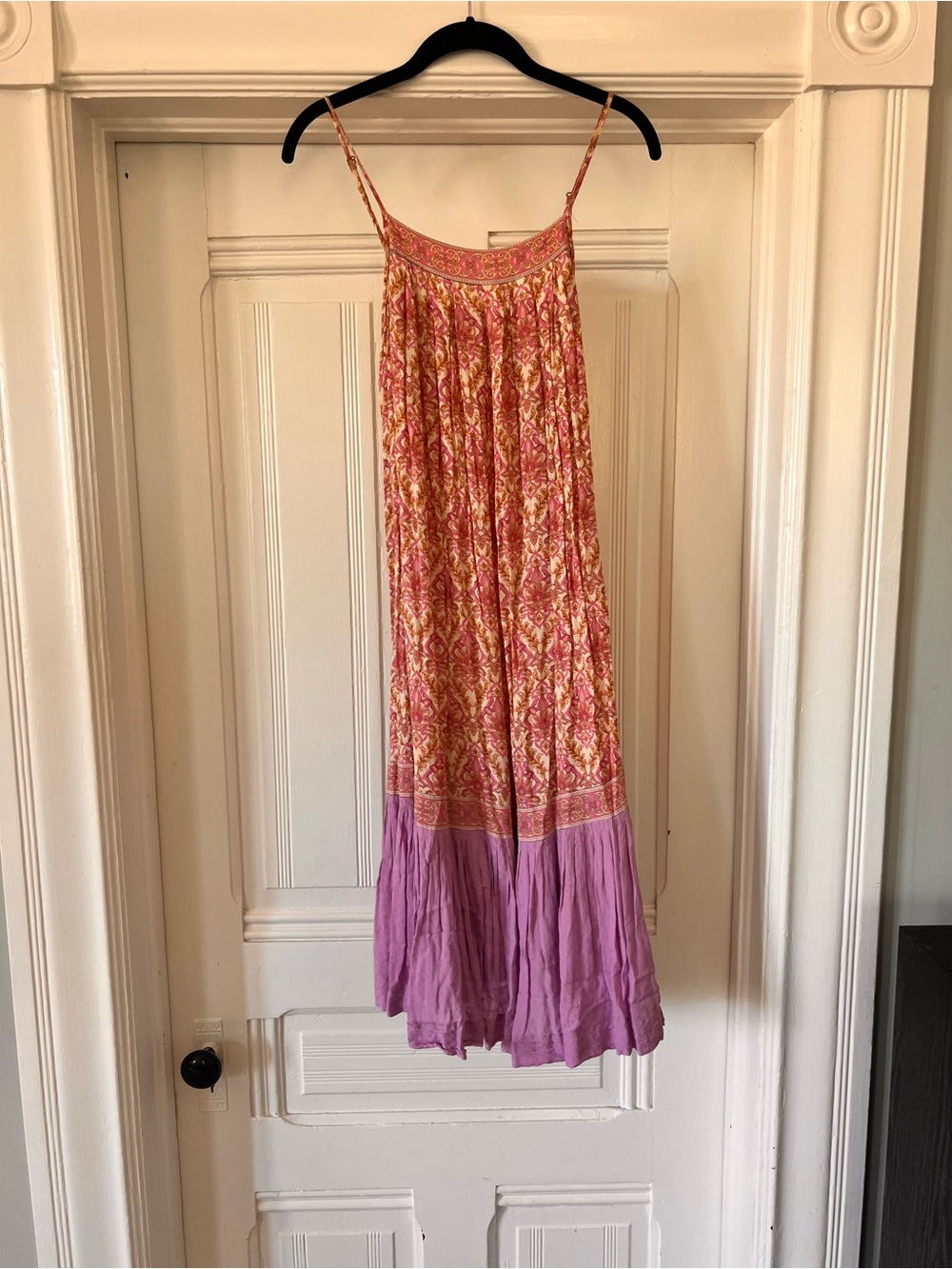 Spell Printed Spaghetti-Strap Maxi Dress in Pink and Lavender